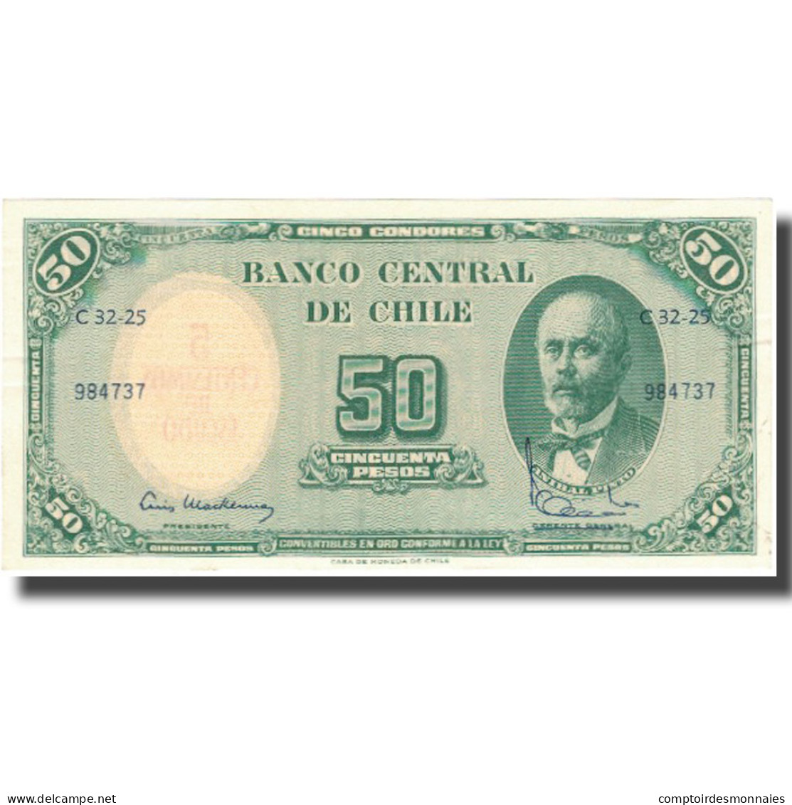 Billet, Chile, 5 Centesimos On 50 Pesos, KM:126b, SPL - Chile