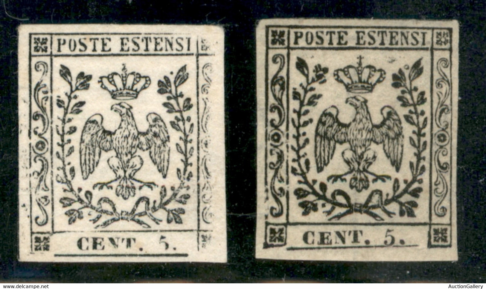 Modena - 1852 - Prove - 5 Cent (P20 - Carta Vergata) Senza Gomma E Con Stampa Difettosa A Destra (senza Filetto) + 5 Cen - Other & Unclassified