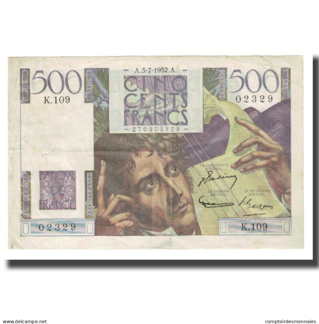 France, 500 Francs, Chateaubriand, 1952, BELIN ROUSSEAU GARGAM, 1952-07-03, TTB - 500 F 1945-1953 ''Chateaubriand''