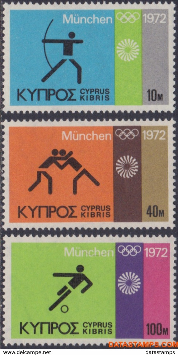 Cyprus 1972 - Mi:377/379, Yv:369/371, Stamp - XX - Olympics Munich - Nuovi