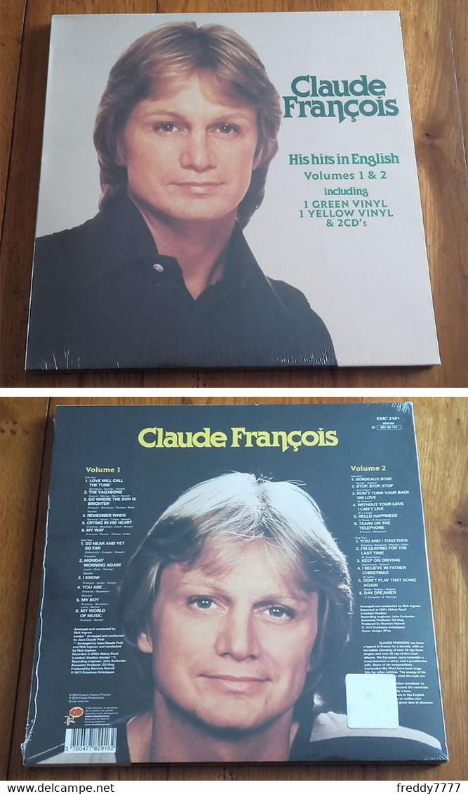 RARE COFFRET BOX DOUBLE COLOUR LP 33t RPM (12") + 2 CD's CLAUDE FRANCOIS "His Hits In English" (Mint, Sealed, 2019) - Verzameluitgaven