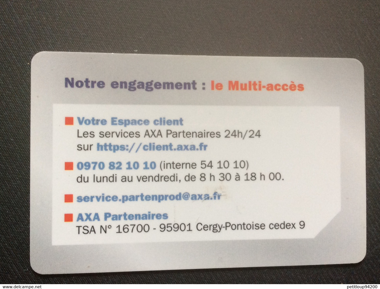 CARTE D’ENTREPRISE  AXA  Carte Multi Accès - Andere & Zonder Classificatie