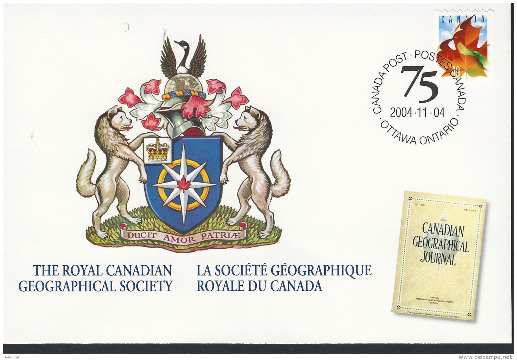 CANADA 2004 COMMEMORATIVE COVER CANADIAN GEOGRAPHICAL SOCIETY VALUE US $2.25 - HerdenkingsOmslagen