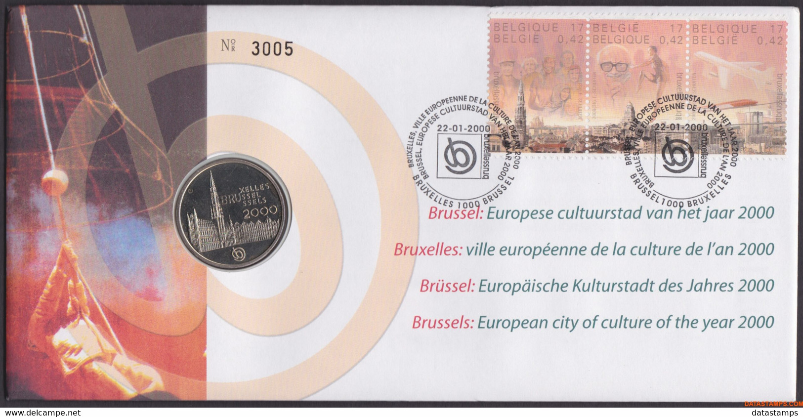 België 2000 - Mi:2935/2937, Yv:2881/2883, OBP:2882/2884, Nummisletter - O - Brussels 2000 - Numisletter