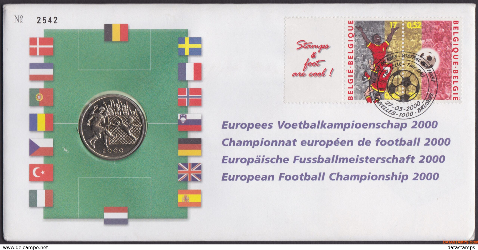 België 2000 - Mi:2943/2944, Yv:2891/2892, OBP:2892/2893, Nummisletter - O - European Championship Football - Numisletters