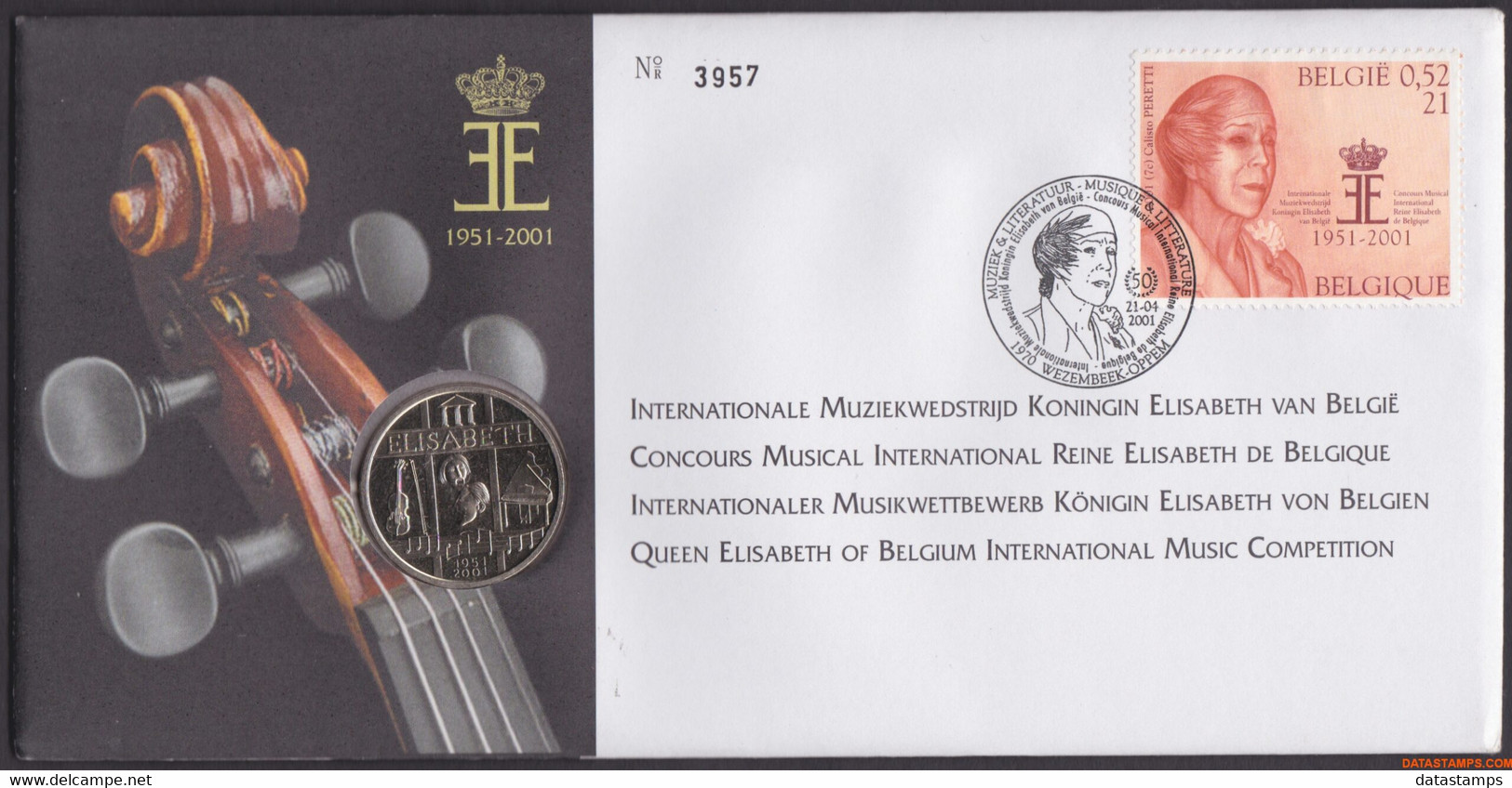 België 2001 - OBP:2992, Nummisletter - O - Music And Literature - Numisletter