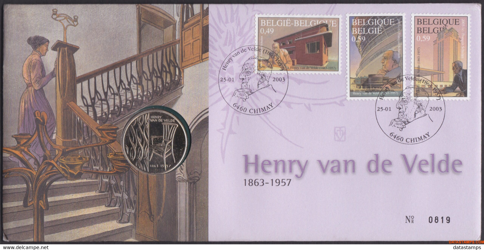 België 2003 - Mi:3195/3197, Yv:3139/3141, OBP:3146/3148, Nummisletter - O - Henry Van De Velde - Numisletter