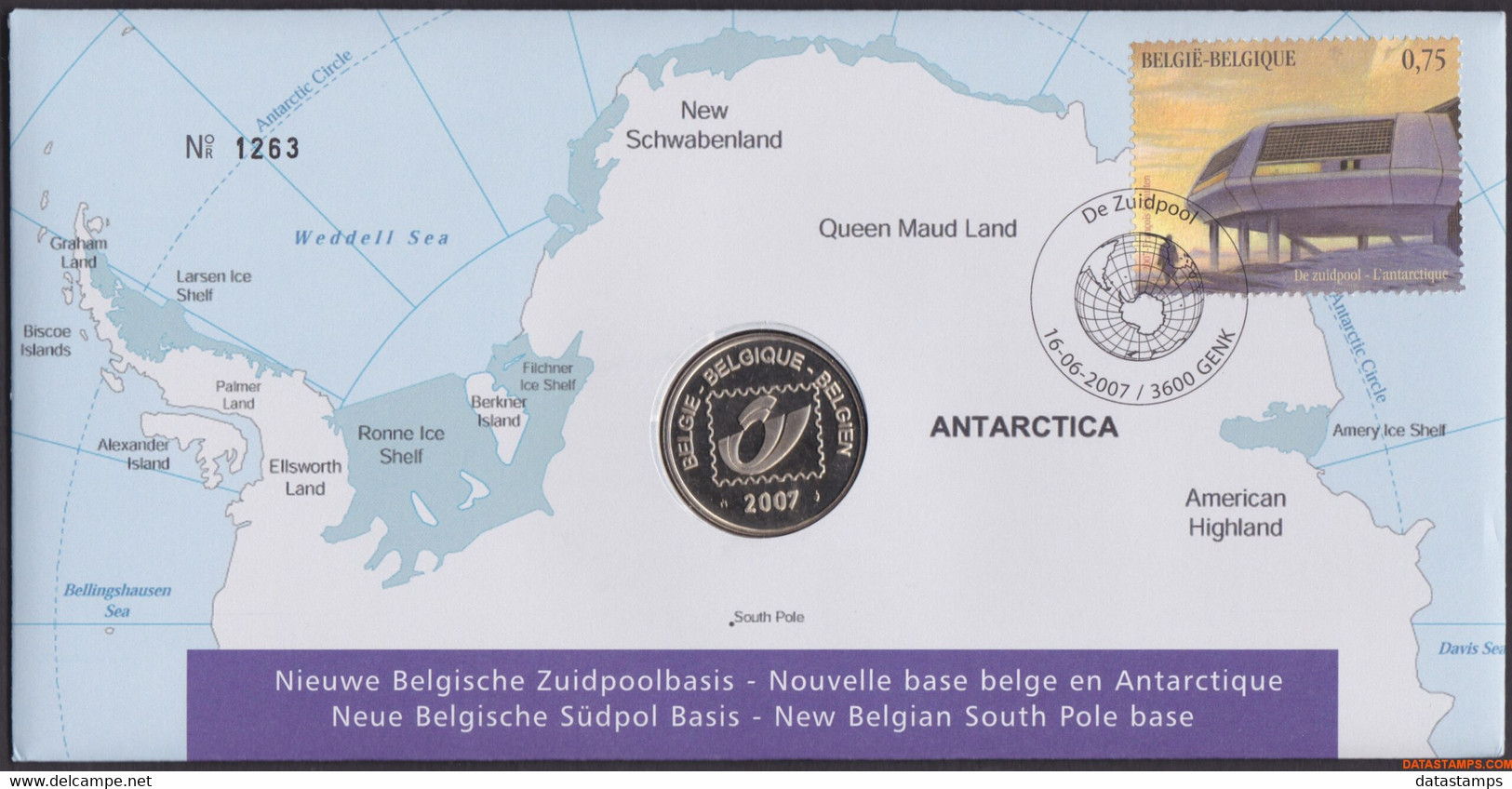 België 2007 - OBP:3661, Nummisletter - O - The South Pole - Numisletters