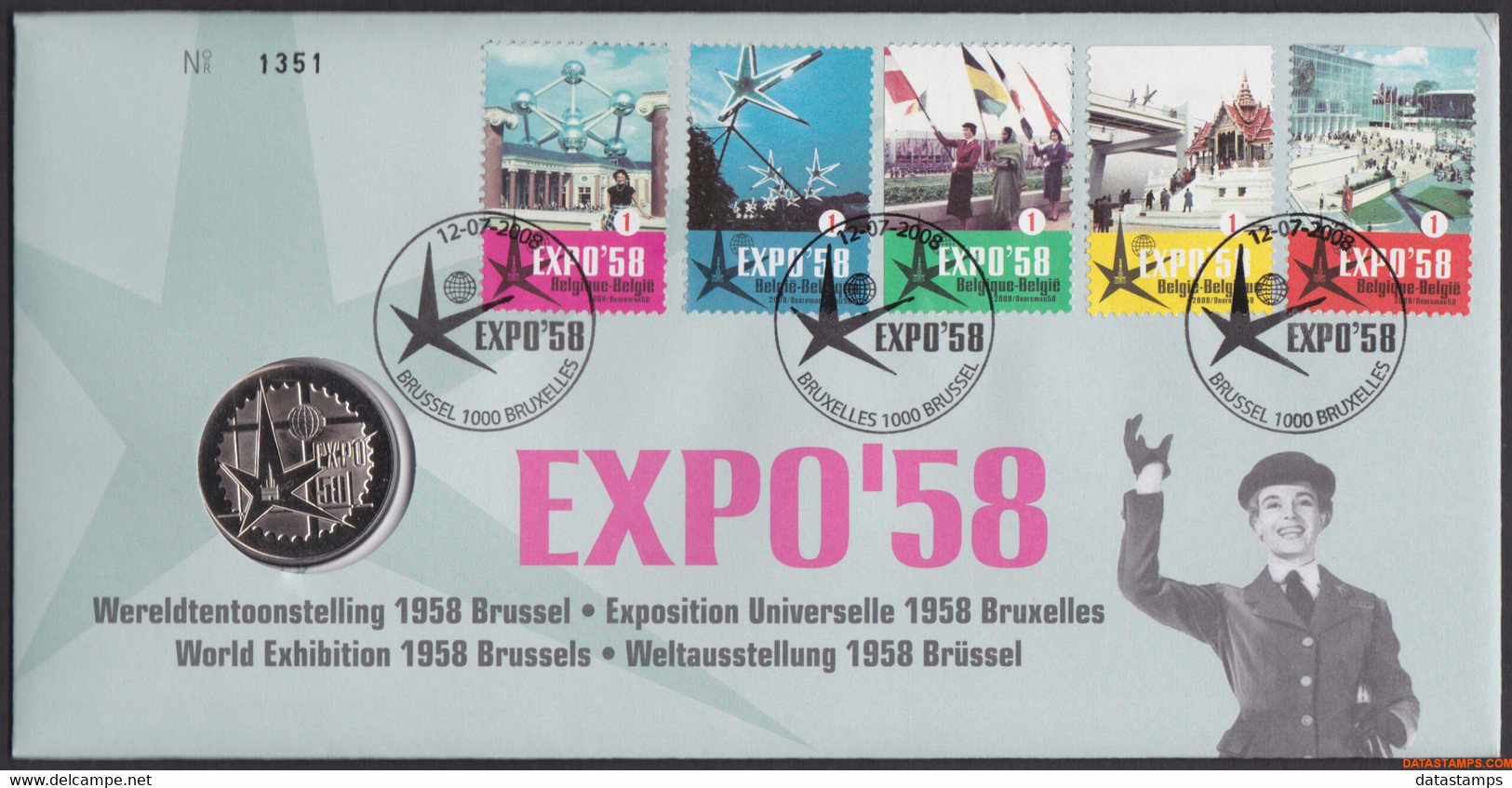 België 2008 - Yv:3786/3790, OBP:3804/3808, Nummisletter - O - Expo '58  Brussels - Numisletter