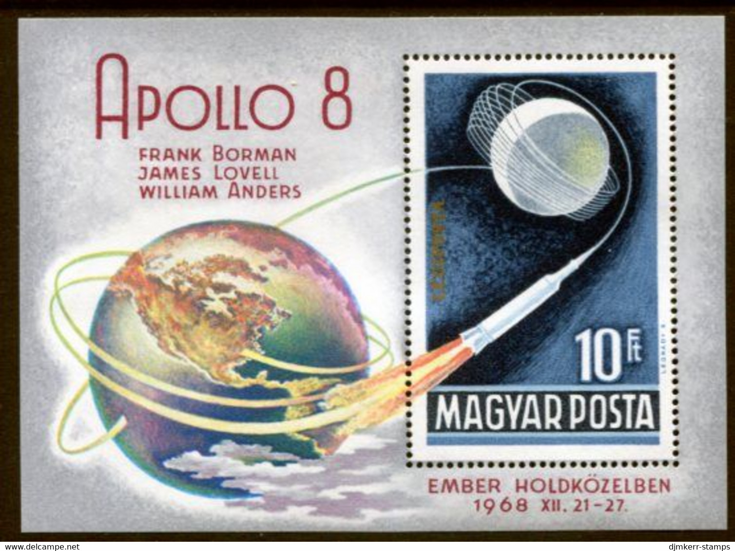 HUNGARY 1969 Apollo 8 Block MNH / **.  Michel Block 68 - Unused Stamps