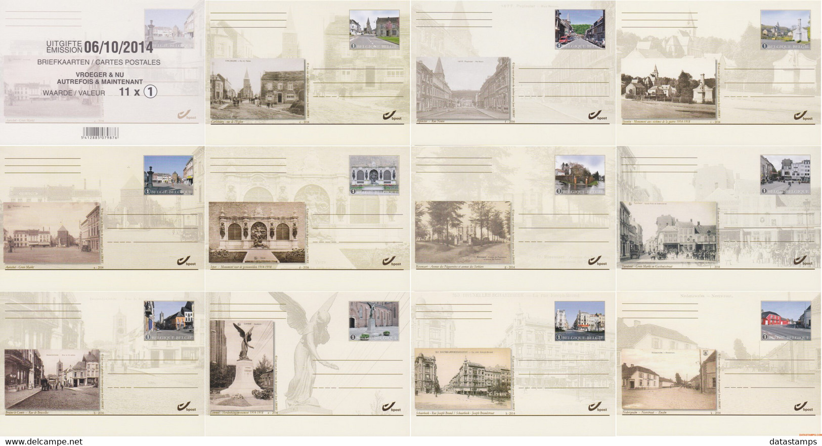 België 2014 - OBP:BK 245/255, Postcard - XX - Then And Now - Tarjetas Ilustradas (1971-2014) [BK]