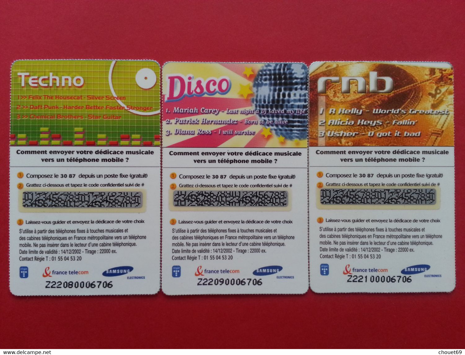 COD CARTE France Telecom 3 Tickets Disco Techno Rnb Dédicace Musicale Samsung NEUVE (I0621 - Tickets FT