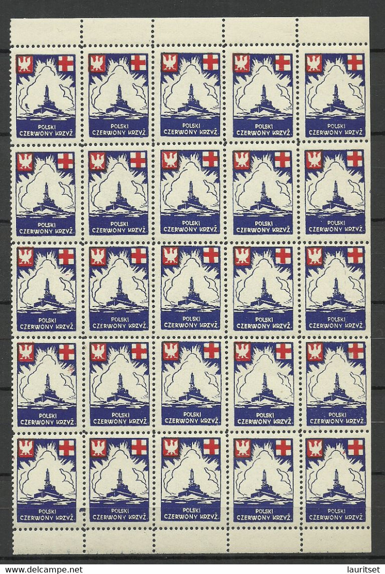 Poland POLAND 1941 Red Cross Charity Vignette Poster Stamp Rotes Kreuz Half Sheet Of 50 Stamps Ship Shiff MNH - Autres & Non Classés