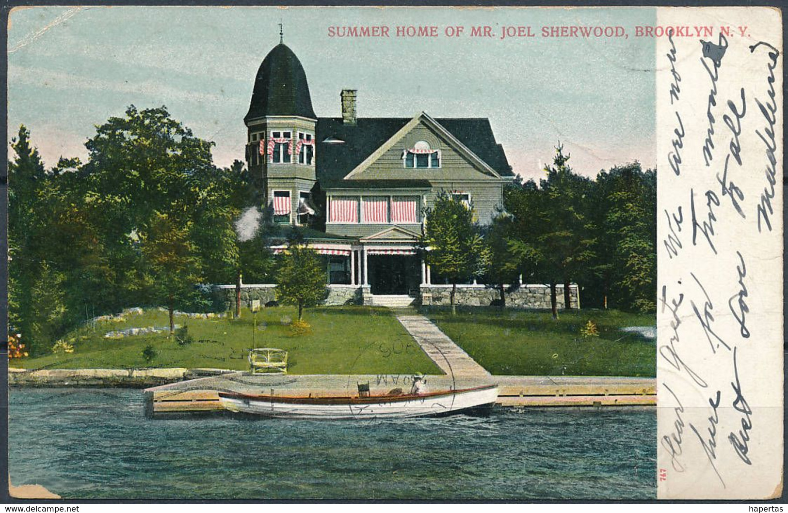 Summer Home Of Mr. Joel Sherwood, Brooklyn, NY / Postmark, Undivided Back - Posted 1906, Alexandria 2A, NY - Brooklyn