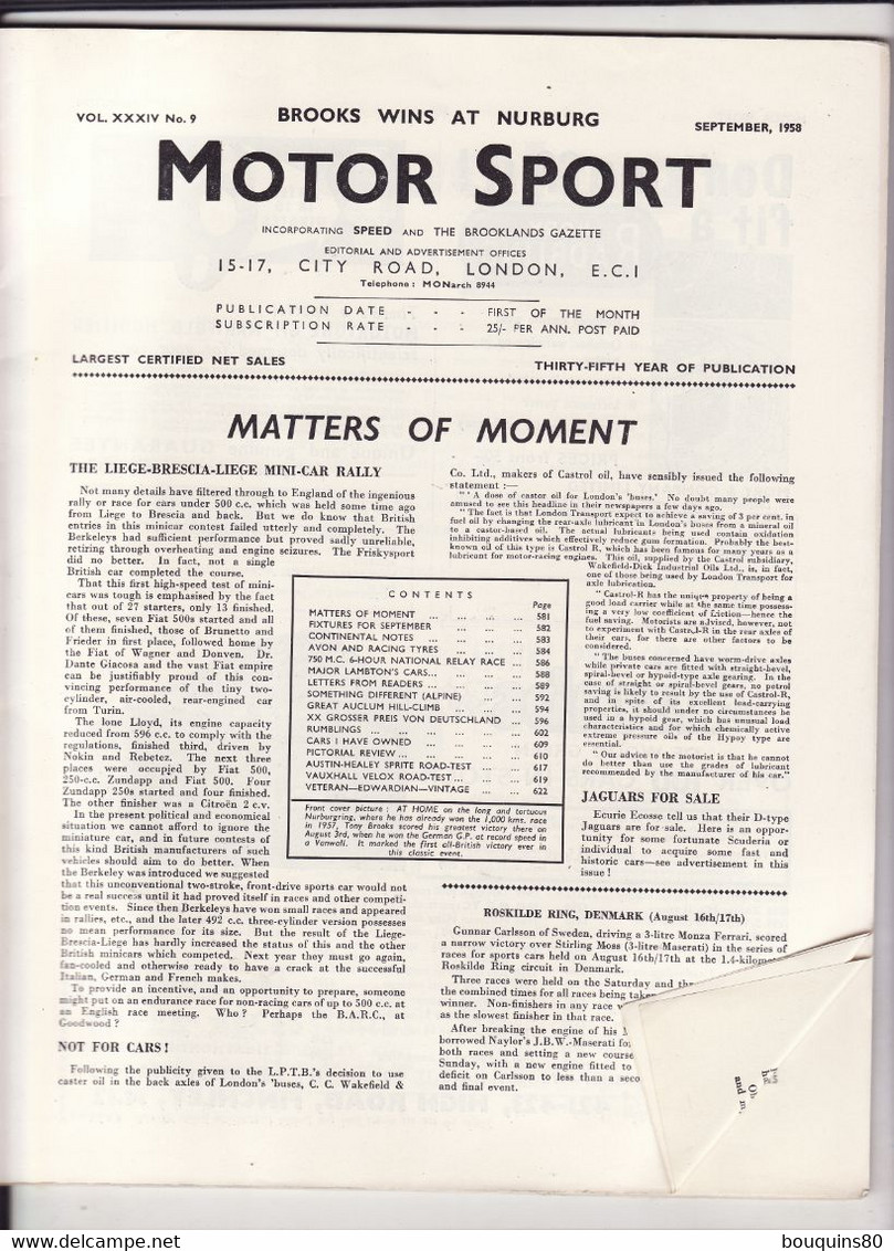 MOTOR SPORT N°9 Septembre 1958 - 1950-Aujourd'hui