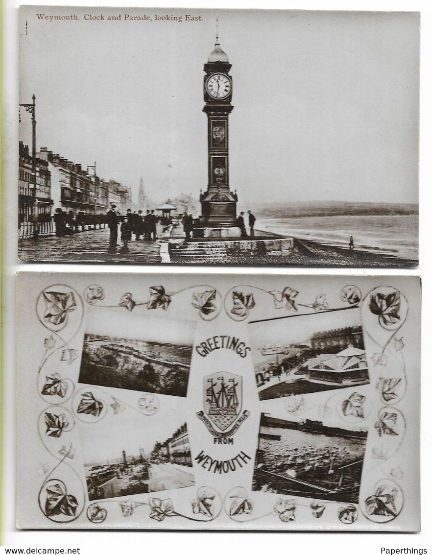 2 Postcards, Weymouth, Clock Tower And Parade. Greetings From Weymouth. - Weymouth