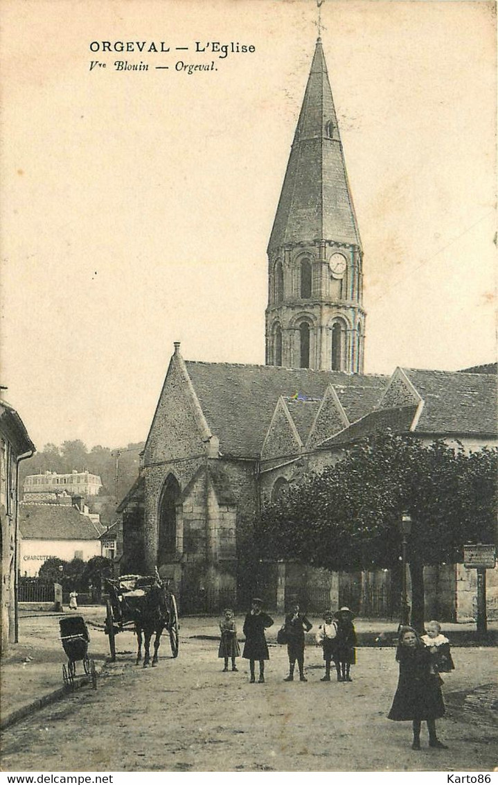 Orgeval * Rue Et Vue Sur L'église * Villageois * Attelage - Orgeval