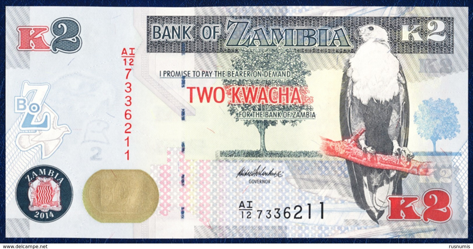 ZAMBIA 2 KWACHA P-49c FAUNA ANIMALS ROAN ANTELOPE 2014 UNC - Zambia