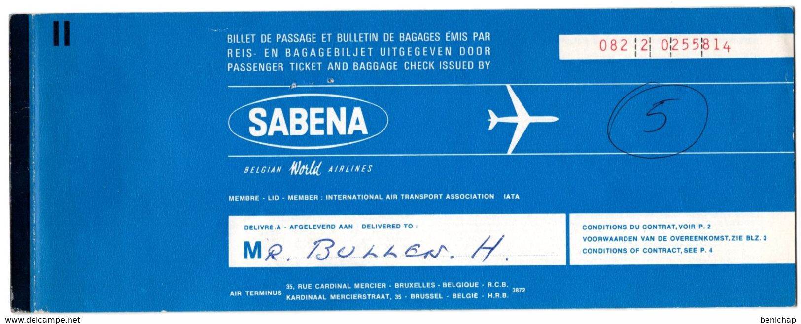 SABENA - Belgian World Airlines - Brussels - London - Brussels - 23 Mars 1970 + 2 Labels Sabena Valises. - Europe