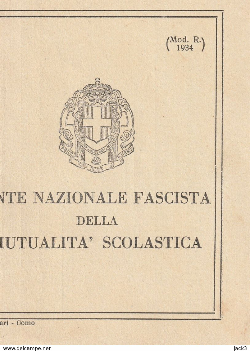 Tessera - Ente Nazionale Fascista Della Mutualita' Scolastica - Tessere Associative