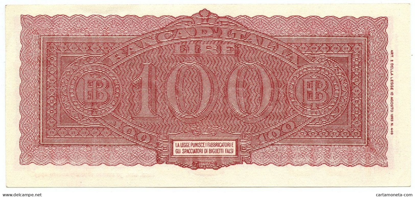 100 LIRE ITALIA TURRITA TESTINA 10/12/1944 SUP+ - Otros