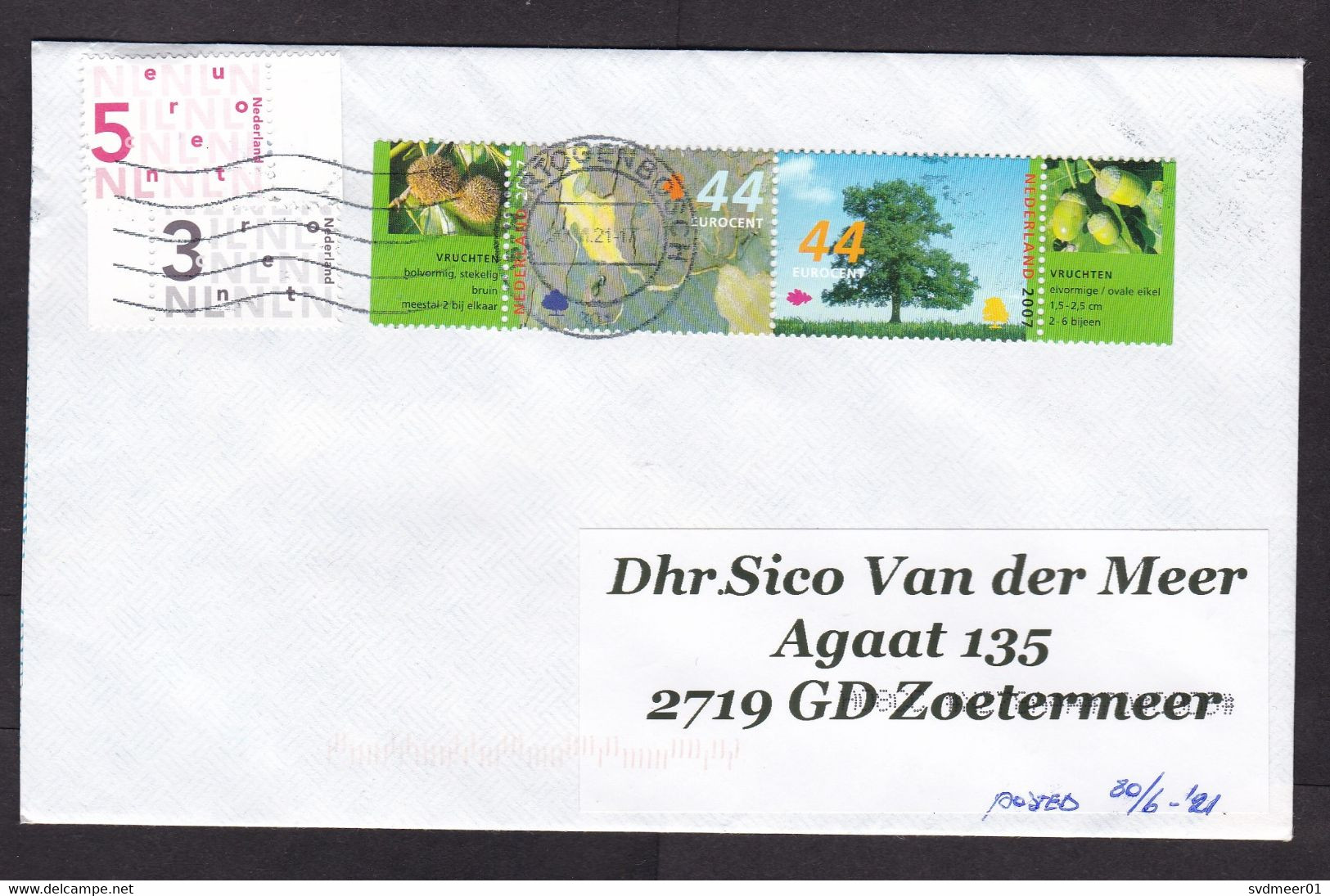 Netherlands: Cover, 2021, 4 Stamps + Tab, Tree, Seeds, Nut, Environment, Number (traces Of Use) - Lettres & Documents