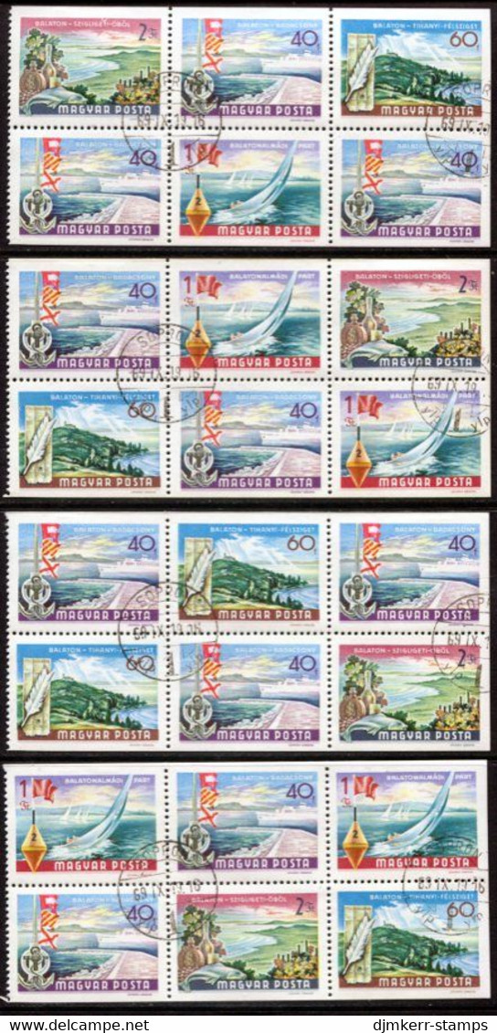 HUNGARY 1968 Lake Balaton Booklet Panes, Used.  Michel 2418-20D/E, 2502D/E, H-Blatt 1-4 - Used Stamps
