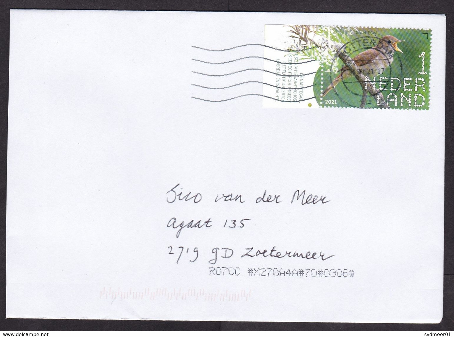 Netherlands: Cover, 2021, 1 Stamp + Tab, Nightingale Bird, Birds, Endangered Animal (traces Of Use) - Covers & Documents