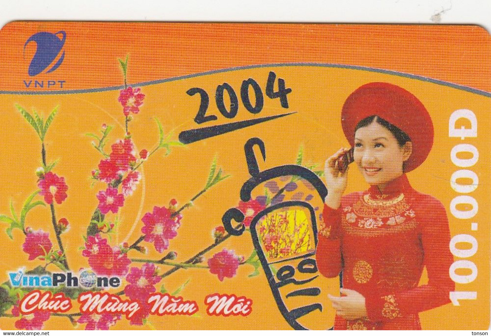 Vietnam, BQD383894, Chuc Mung Nam Moi 2004, 2 Scans    Short Barcode, Expiry 31/12/2006 - Vietnam