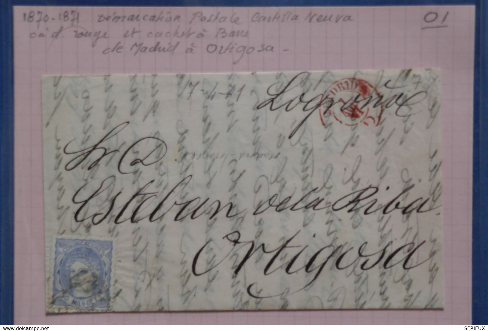 V23 ESPAGNE BELLE LETTRE 1870 CASTILLA NUEVA LOGRONO MADRID POUR ORTIGOSA+ CACHET A BARRE+ AFFRANCH. INTERESSANT - Briefe U. Dokumente