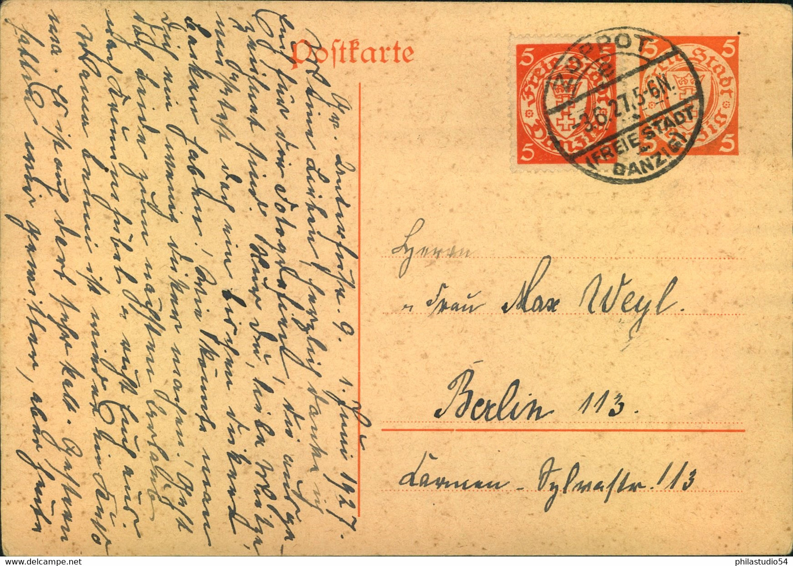 1927, Bessere 5 Pfg. Ganzsachenkarte (Zeilenabstabd 10,5mm) Mit 5 Pfg. Ab ZOPPOT - Postal  Stationery