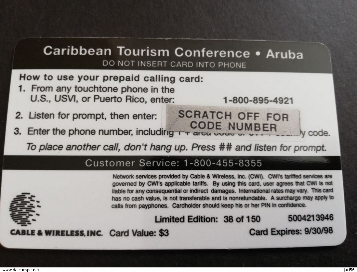 ARUBA US  $ 3,-  ANT-P6   CARIBBEAN TOURISME CONFERENCE  VERY SCARCE  MINT (TIRAGE 150)  (RRR) New  Logo C&W  **5764** - Aruba