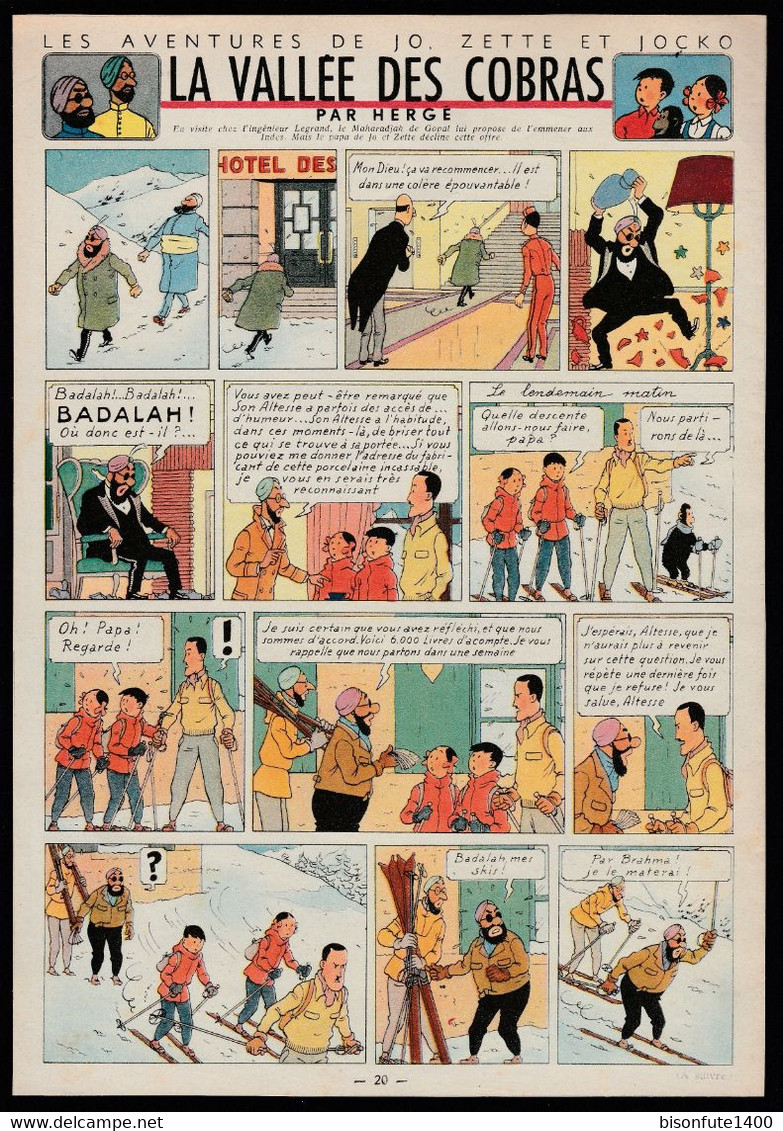 Une Page De Jo, Zette Et Jocko "La Vallée Des Cobras" Datant De 1955 Avec Bandeau Titre Inédit Dans La BD Actuelle. - Jo, Zette & Jocko