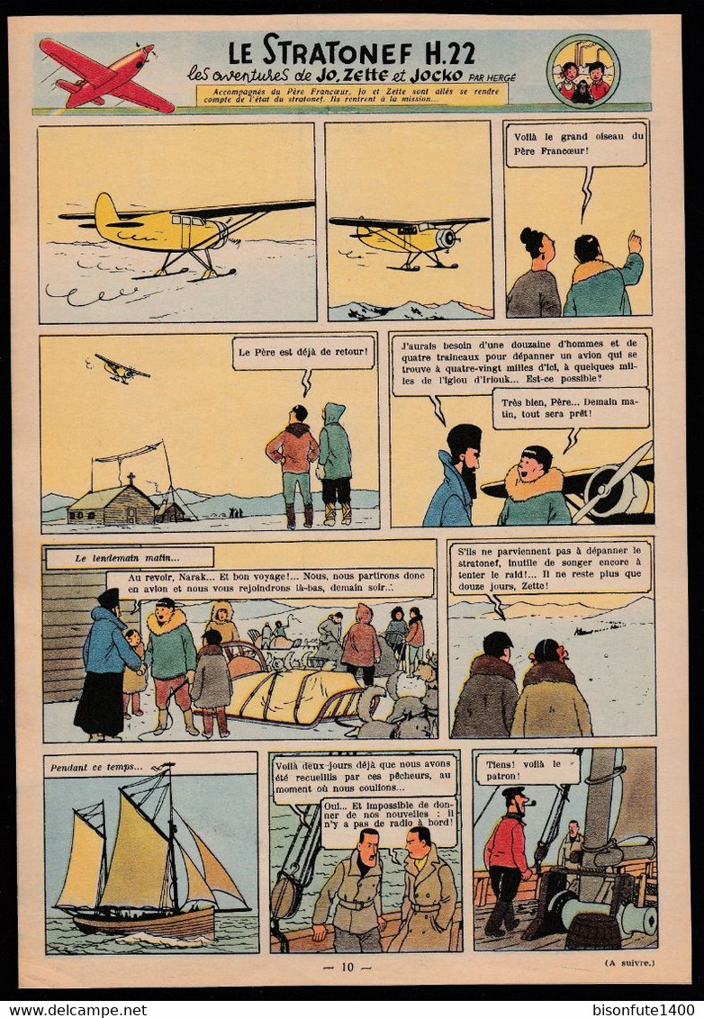 Une Page De Jo, Zette Et Jocko "Le Stratonef H.22" Datant De 1948 Avec Bandeau Titre Inédit Dans La BD Actuelle. - Jo, Zette & Jocko