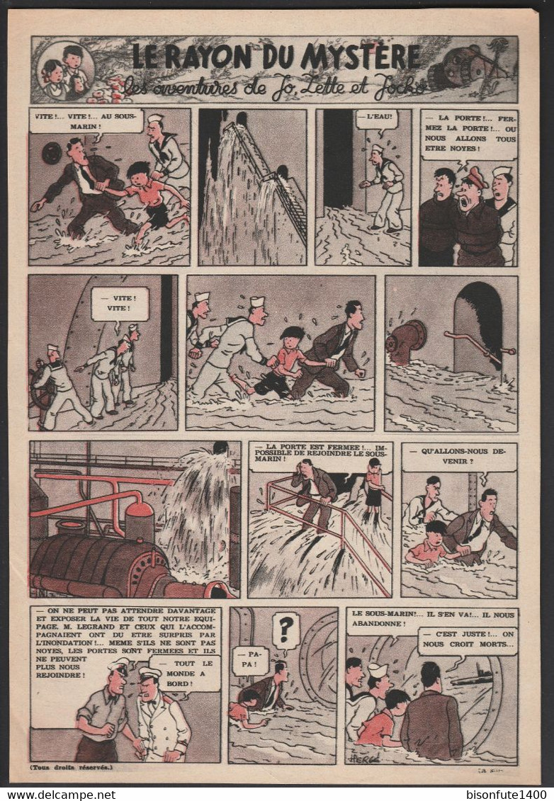 Une Page De Jo, Zette Et Jocko "Le Rayon Du Mystère" Datant De 1947 En Bichromie Avec Bandeau Titre Inédit En BD. - Jo, Zette & Jocko