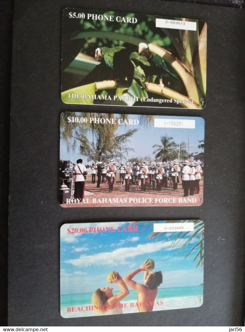 BAHAMAS $5,- CHIPCARD  SERIE 3 CARDS $5,$10,$20,-   THE BAHAMA PARRO/MUSIC FORCE BAND /BEACH COCONUT    **5768** - Bahamas