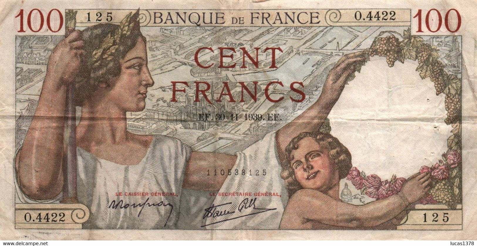 France, 100 Francs, Sully, 1939, 1939/11/30, TB, Fayette:26.9, KM:94 - 100 F 1939-1942 ''Sully''