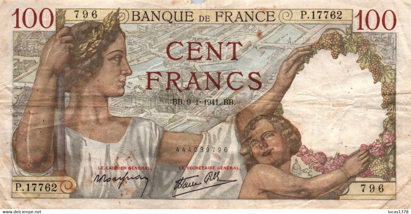 France, 100 Francs, Sully, F.26/44, P#94 - 9-1-1941, Alphabet 17737-18216 - 100 F 1939-1942 ''Sully''