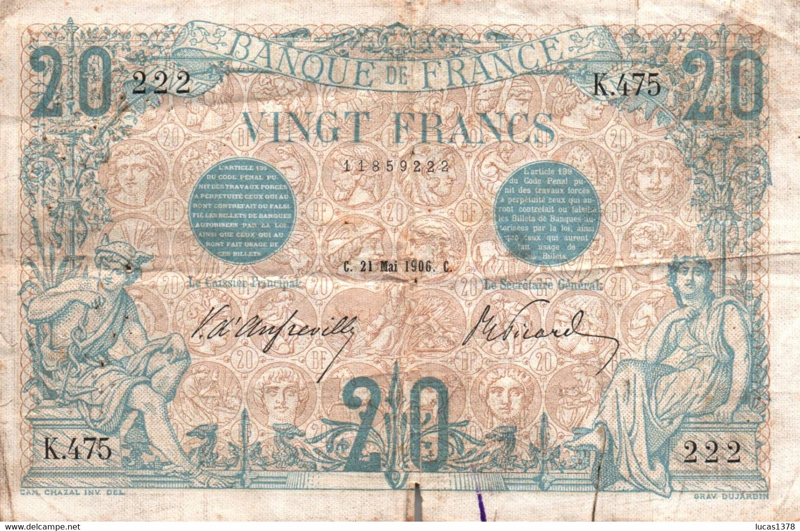 20 Francs Bleu Du 21/05/1906 / RARE + - 20 F 1905-1913 ''Bleu''