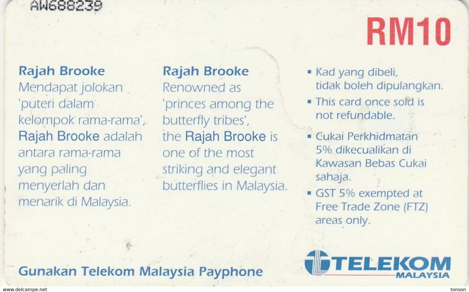 Malaysia, MLS-C-AW, Butterflies, Rajah Brooke, 2 Scans.   AW - Small Chip Type - Butterflies