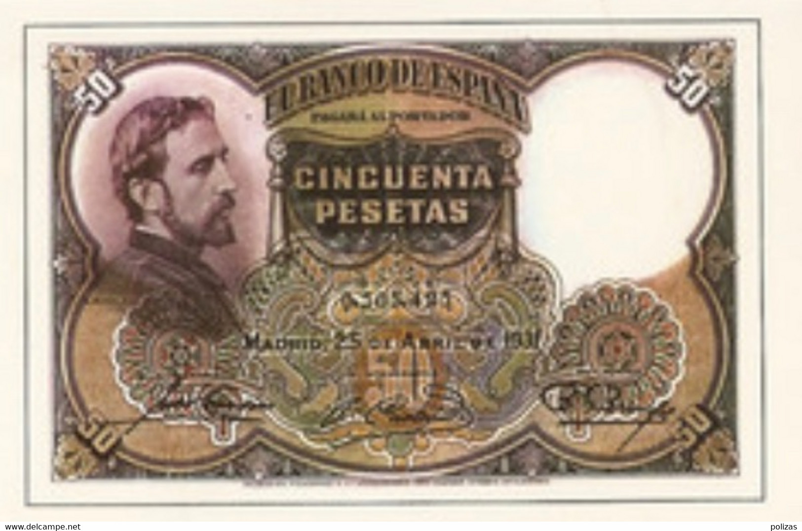 Spain España Espagne 1 PCS 1 NOTE 1 BANKONOTE 50 Pesetas 1931 Aunc - 1000 Peseten