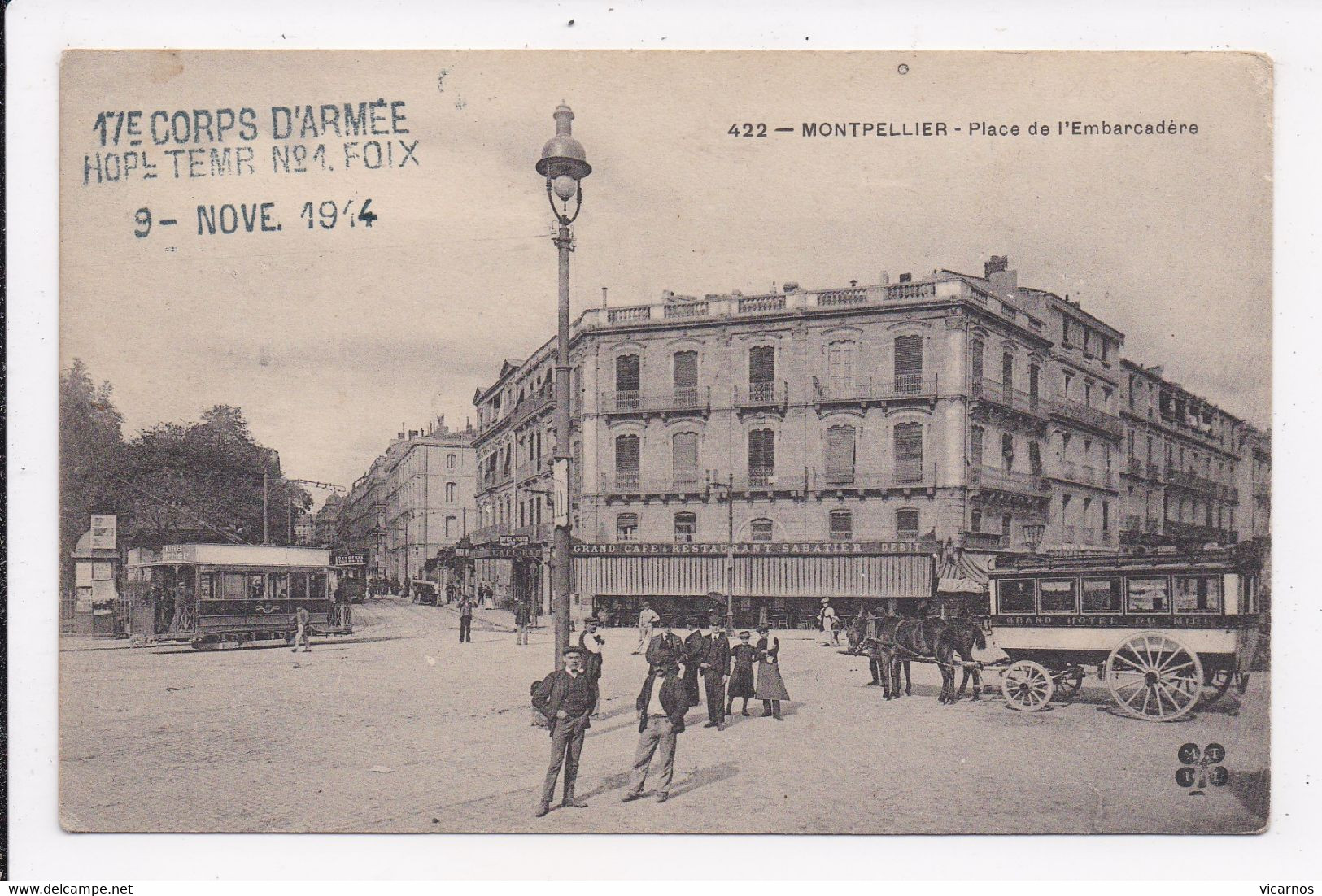 CP 34 MONTPELLIER Place De L'Embarcadere (cachet Militaire 17e Corps D'armée) - Montpellier