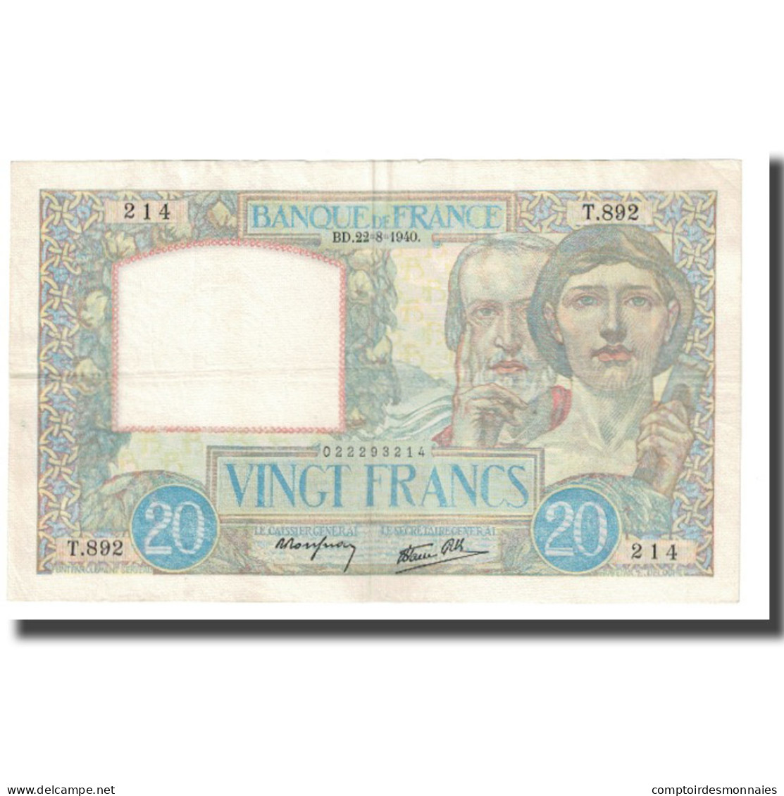 France, 20 Francs, Science Et Travail, 1940, P. Rousseau And R. Favre-Gilly - 20 F 1939-1942 ''Science Et Travail''