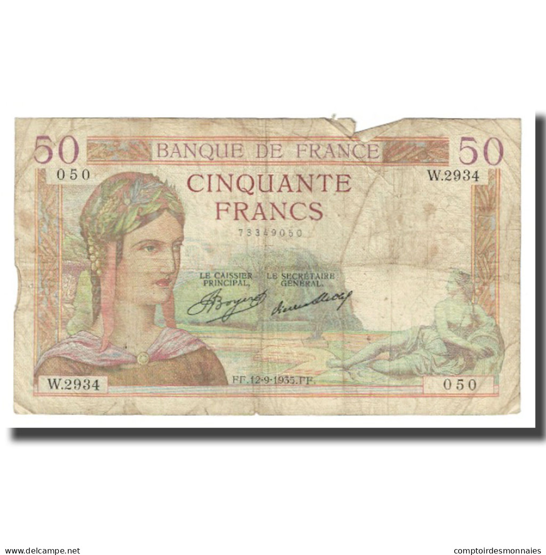 France, 50 Francs, Cérès, 1935, P. Rousseau And R. Favre-Gilly, 1935-09-12 - 50 F 1934-1940 ''Cérès''