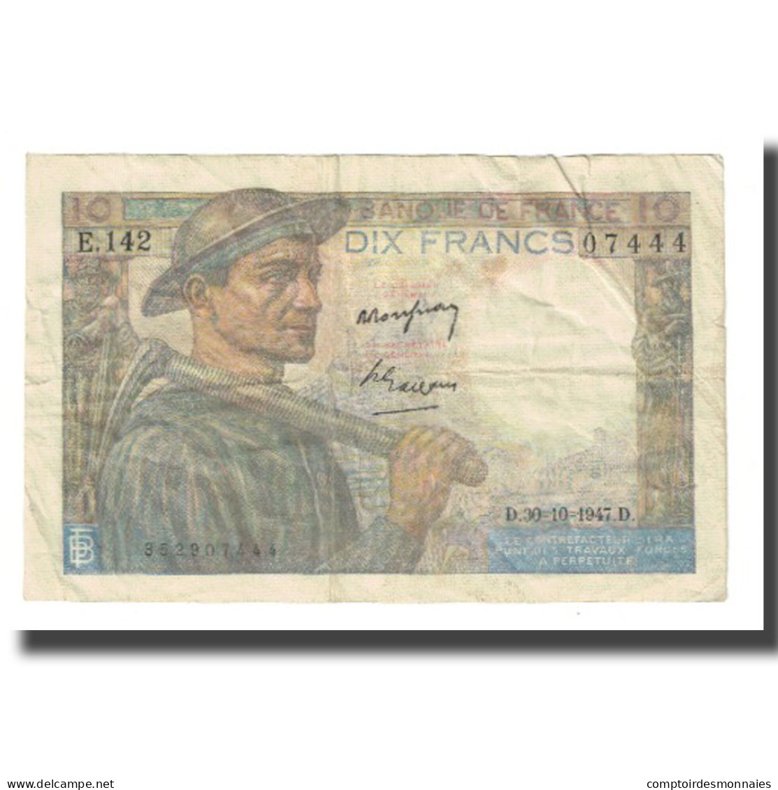 France, 10 Francs, Mineur, 1947, P. Rousseau And R. Favre-Gilly, 1947-10-30 - 10 F 1941-1949 ''Mineur''