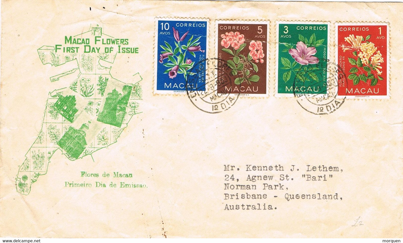 40970. Carta MACAO (Provincia Portugal) 1963. Flores, MACAU FLOWERS - Covers & Documents