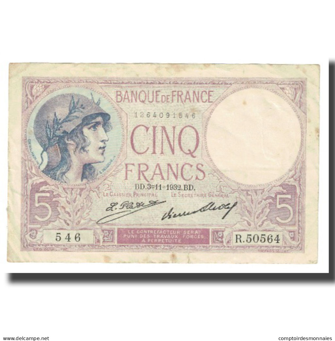 France, 5 Francs, Violet, 1932, P. Rousseau And R. Favre-Gilly, 1932-11-03, TB+ - 5 F 1917-1940 ''Violet''