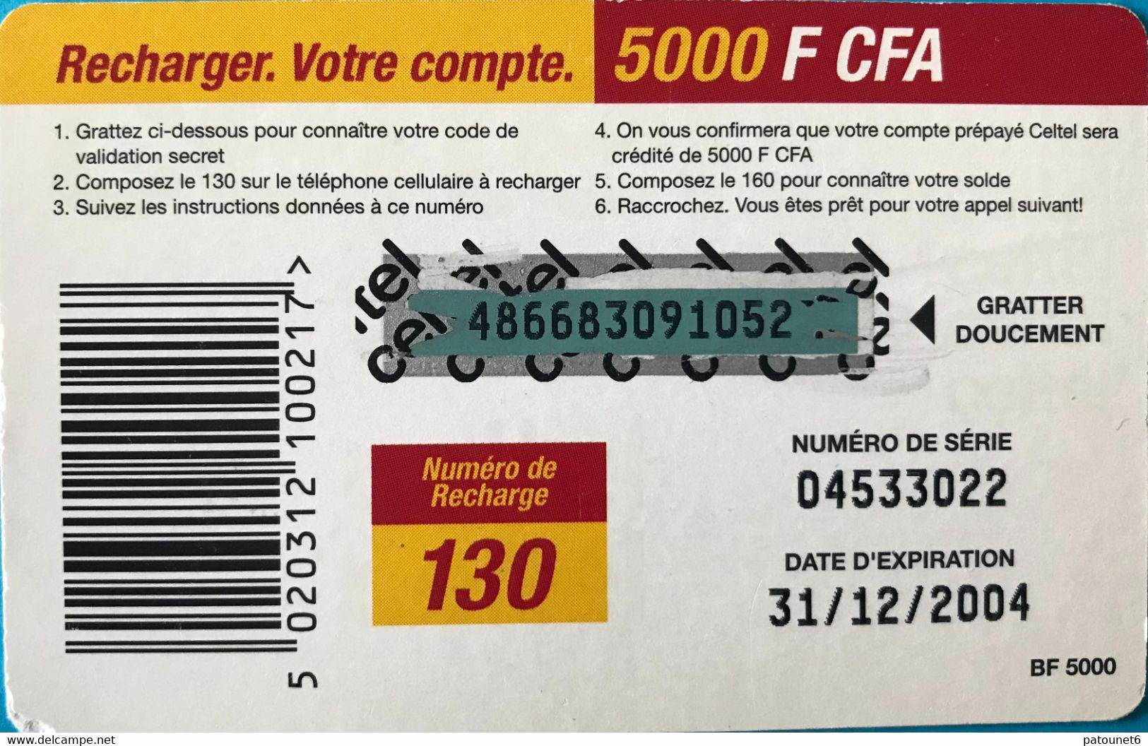 BURKINA FASO  -  Recharge  - Celtel - 5000 F CFA - Burkina Faso