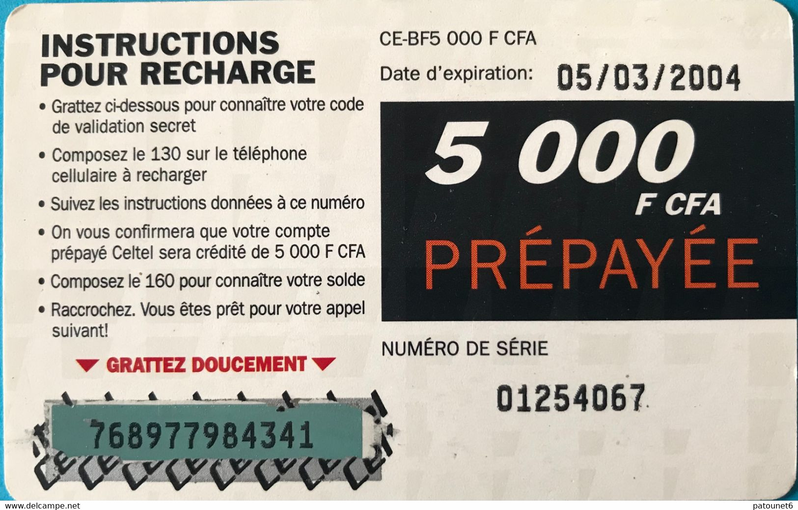 BURKINA FASO  -  Recharge  - Celtel - 5000 F CFA - Burkina Faso