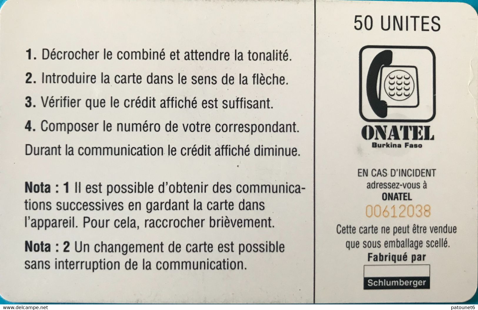 BURKINA FASO  - Phonecard  -  ONATEL  - Province De Kadiogo  -  50 Unités - Burkina Faso